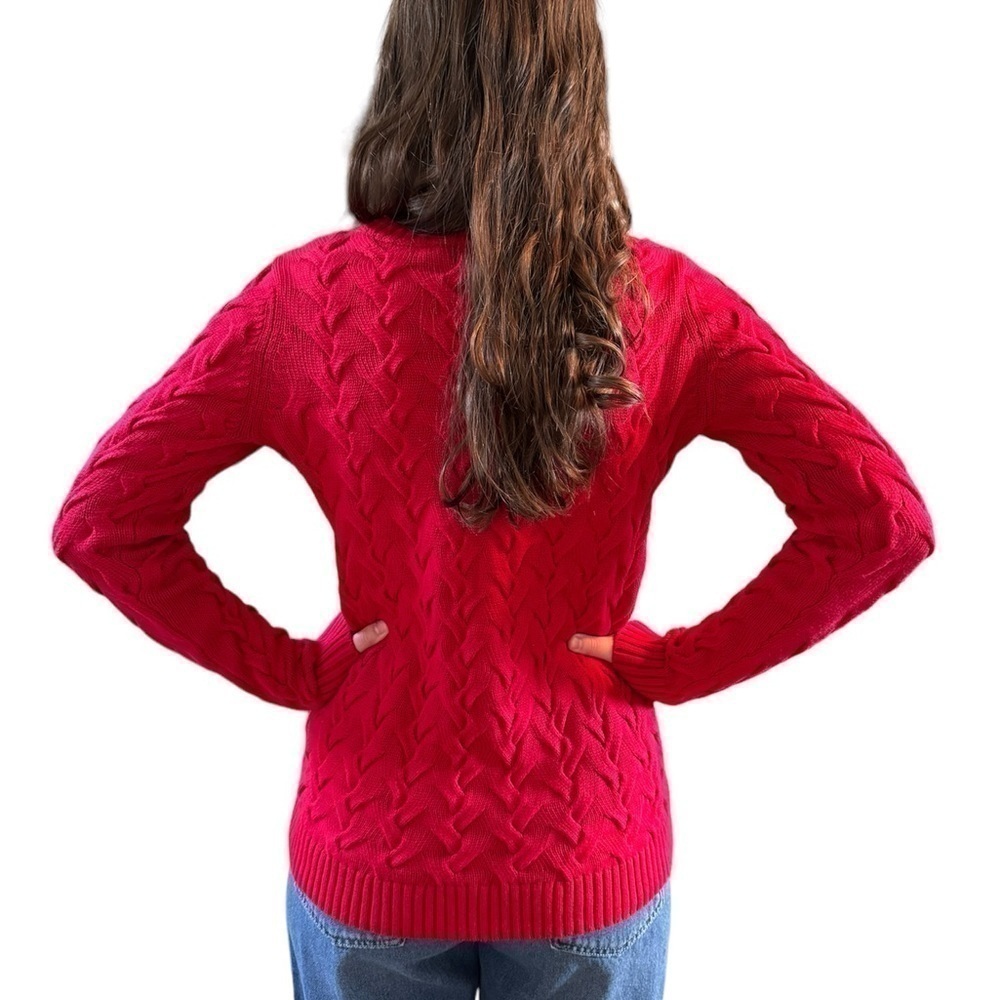 Lands End Cable Knit Sweater 100% Cotton Red Women’s XS - Picture 4 of 12